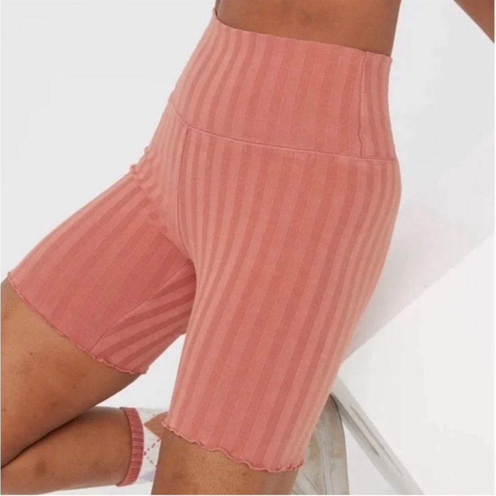High-Waisted Pink Striped OG Biker Aerie Shorts 90% cotton